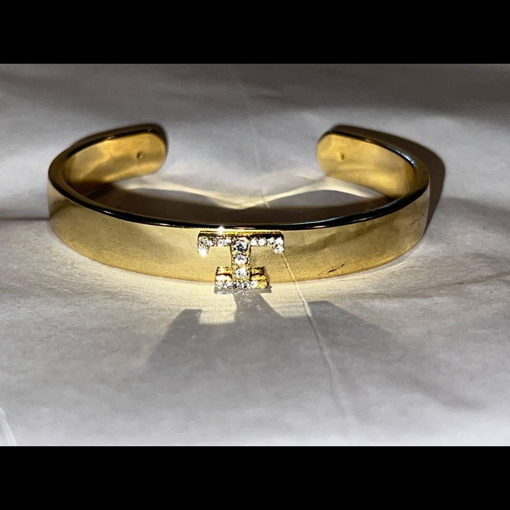 C Wonder Rhinestone “T” bracelet gold tone
